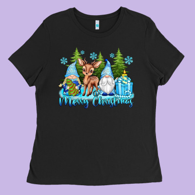 Merry Christmas Gnomes Ladies Tee Designed By Texasbilliewilder
