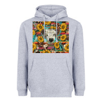 Heather Grey white Scottish calf and sunflowers Heavyweight Hoodie - BarkalooDesign