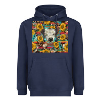 Navy white Scottish calf and sunflowers Heavyweight Hoodie - BarkalooDesign