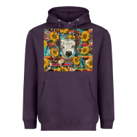 Plum white Scottish calf and sunflowers Heavyweight Hoodie - BarkalooDesign