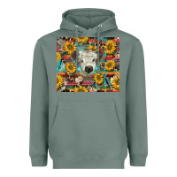 Sage white Scottish calf and sunflowers Heavyweight Hoodie - BarkalooDesign