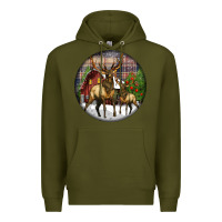 Army Green elk buck deer christmas Premium Hoodie - LillyAllenDesigns