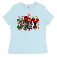 Baby Blue Christmas Joy skeleton Ladies Tee - NancyCooperArtShop