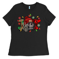 Black Christmas Joy skeleton Ladies Tee - NancyCooperArtShop