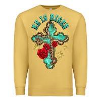 Antique Gold he is risen cross with roses Premium Sweatshirt - BarkalooDesign