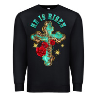 Black he is risen cross with roses Premium Sweatshirt - BarkalooDesign