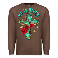 Chestnut he is risen cross with roses Premium Sweatshirt - BarkalooDesign