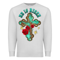 Dove Grey he is risen cross with roses Premium Sweatshirt - BarkalooDesign