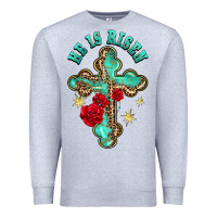 Heather Grey he is risen cross with roses Premium Sweatshirt - BarkalooDesign