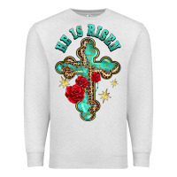 Oatmeal Heather he is risen cross with roses Premium Sweatshirt - BarkalooDesign