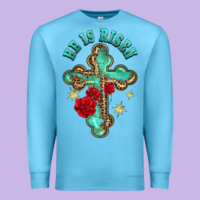 He Is Risen Cross With Roses Premium Sweatshirt Designed By Barkaloodesign