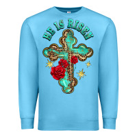 Ocean Blue he is risen cross with roses Premium Sweatshirt - BarkalooDesign