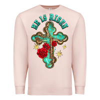 Pale Pink he is risen cross with roses Premium Sweatshirt - BarkalooDesign