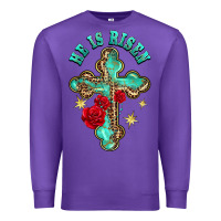 Purple he is risen cross with roses Premium Sweatshirt - BarkalooDesign
