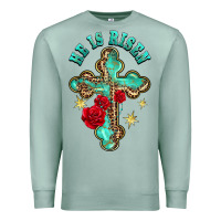 Seafoam he is risen cross with roses Premium Sweatshirt - BarkalooDesign