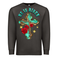 Smoke he is risen cross with roses Premium Sweatshirt - BarkalooDesign