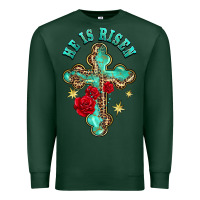 Sports Green he is risen cross with roses Premium Sweatshirt - BarkalooDesign