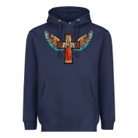 Navy our lady of guadalupe cross with wings Heavyweight Hoodie - BarkalooDesign