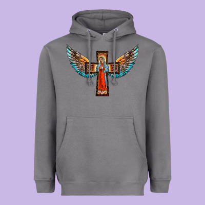 Our Lady Of Guadalupe Cross With Wings Heavyweight Hoodie Designed By Barkaloodesign