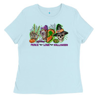Baby Blue Peace love Halloween Ladies Tee - NancyCooperArtShop