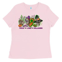 Bubblegum Pink Peace love Halloween Ladies Tee - NancyCooperArtShop