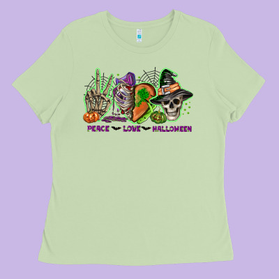 Peace Love Halloween Ladies Tee Designed By Nancycooperartshop