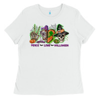 White Peace love Halloween Ladies Tee - NancyCooperArtShop