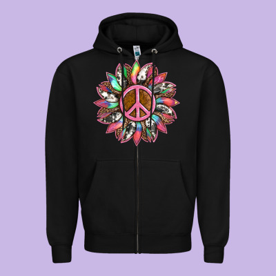 Sunflower And Tie Dye With Peace Sign Zipper Hoodie Designed By Artiststas