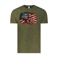 Vintage Olive skull with american flag 4th of july Vintage Tee - CowGirlArtShop