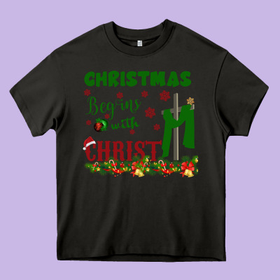 Christmas Begins With Christ Heavy Core Tee Designed By Bettercallsaul