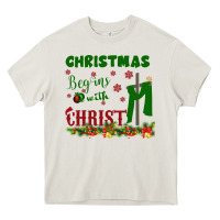 Cream Christmas Begins With Christ Heavy Core Tee - Bettercallsaul