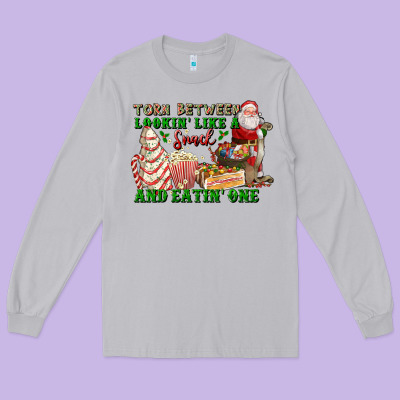 Torn Between Lookin Like A Snack And Eatin One Long Sleeve Tee Designed By Fadigitalartstudio