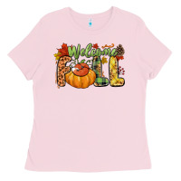 Bubblegum Pink Welcome Fall Ladies Tee - NancyCooperArtShop