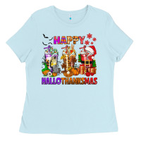 Baby Blue happy hallothanksmas coffee cups Ladies Tee - texasbilliewilder
