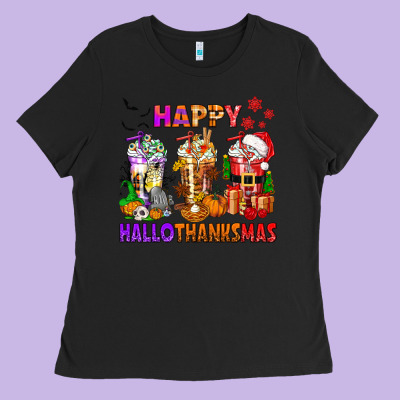 Happy Hallothanksmas Coffee Cups Ladies Tee Designed By Texasbilliewilder