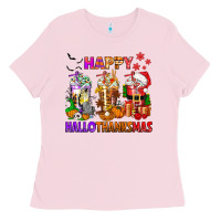 Bubblegum Pink happy hallothanksmas coffee cups Ladies Tee - texasbilliewilder