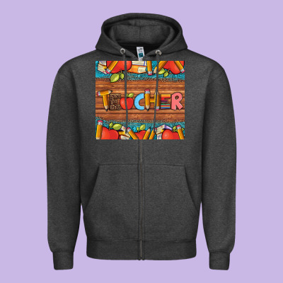 Teacher And Pens Apples Books Leopard And Tooled Leather Tumbler Zipper Hoodie Designed By Artiststas