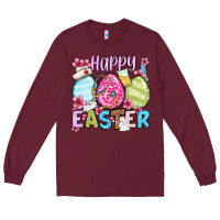 Burgundy Happy Easter eggs Long Sleeve Tee - OliviaCreatesArt