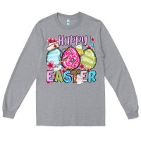 Heather Grey Happy Easter eggs Long Sleeve Tee - OliviaCreatesArt