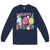 Navy Happy Easter eggs Long Sleeve Tee - OliviaCreatesArt