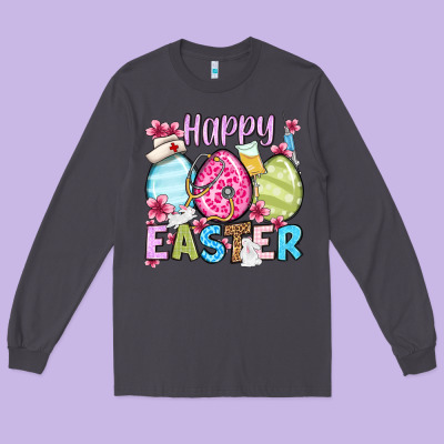 Happy Easter Eggs Long Sleeve Tee Designed By Oliviacreatesart
