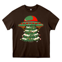 Chocolate Brown Ufo Christmas Pine Tree Heavy Core Tee - Bettercallsaul