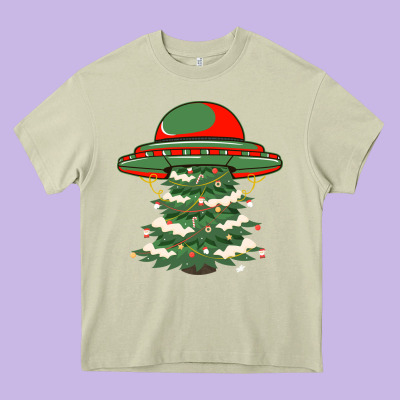 Ufo Christmas Pine Tree Heavy Core Tee Designed By Bettercallsaul