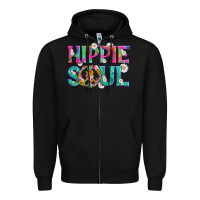 Black hippie soul with tie dye and flowers Zipper Hoodie - Artiststas
