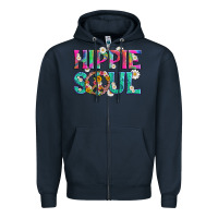 Navy hippie soul with tie dye and flowers Zipper Hoodie - Artiststas