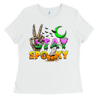 White Stay spooky Ladies Tee - NancyCooperArtShop