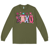Army Green xoxo pig olivia Long Sleeve Tee - OliviaCreatesArt