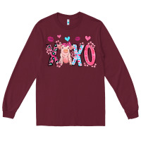 Burgundy xoxo pig olivia Long Sleeve Tee - OliviaCreatesArt
