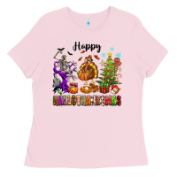 Bubblegum Pink Happy Hallothanksmas Ladies Tee - texasbilliewilder