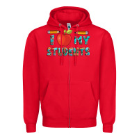 Red i love my students with pen and Zipper Hoodie - Artiststas
